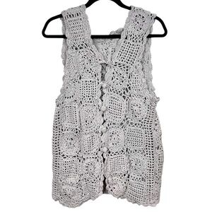 Crochet cotton gray sleeveless vest, Small, granny squares, hippie boho granola